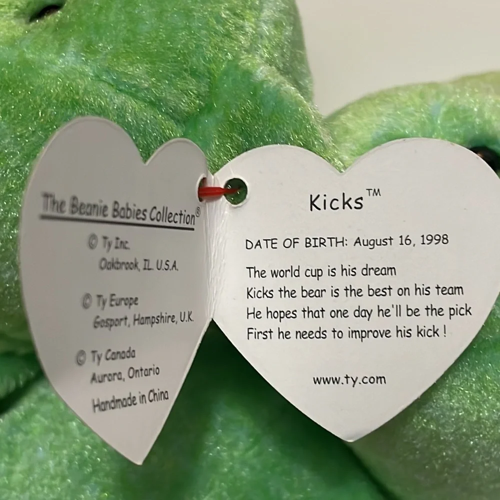 Ty Beanie Baby * Kicks the Soccer Bear *‎ Date of birth: Aug 16, 1998 *